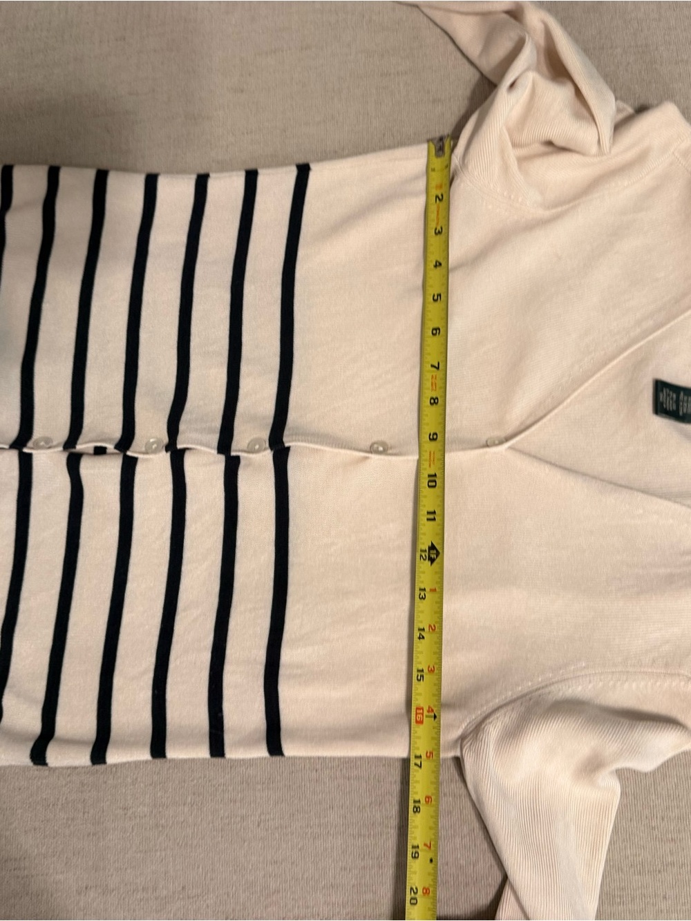 Lauren Ralph Lauren Cream and Navy Striped V-Neck Classic Preppy Cardigan - Picture 7 of 9